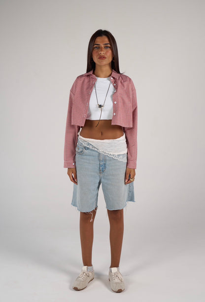 Plaid cropped shirt - red