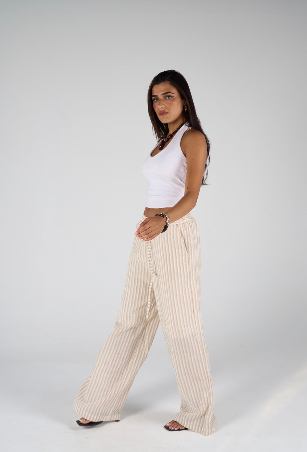 Stripped linen wide leg pants