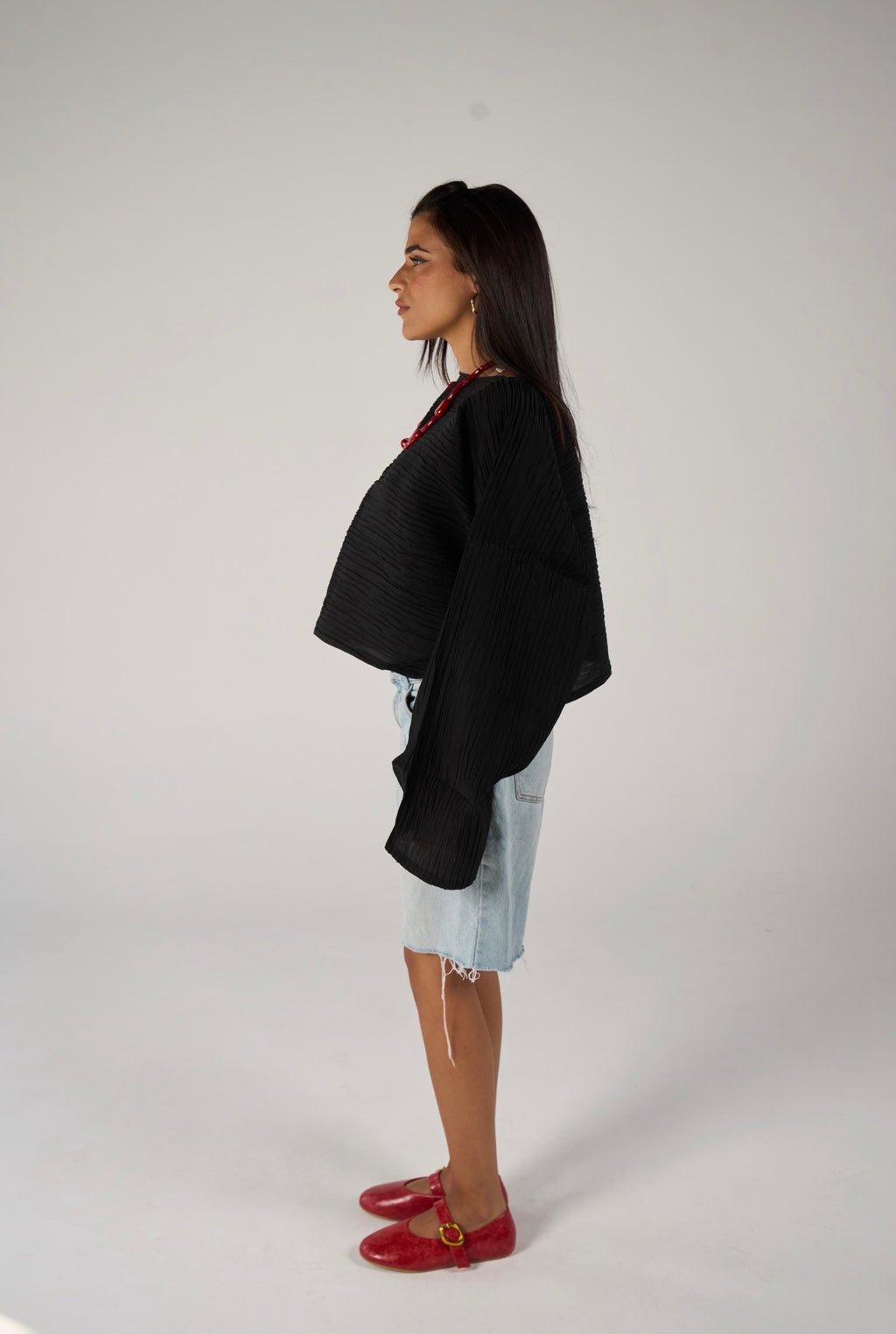 Crew neck lose blouse - black