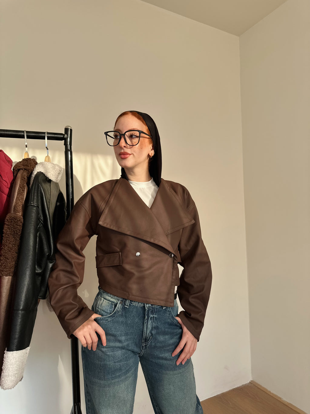 Cropped leather jacket