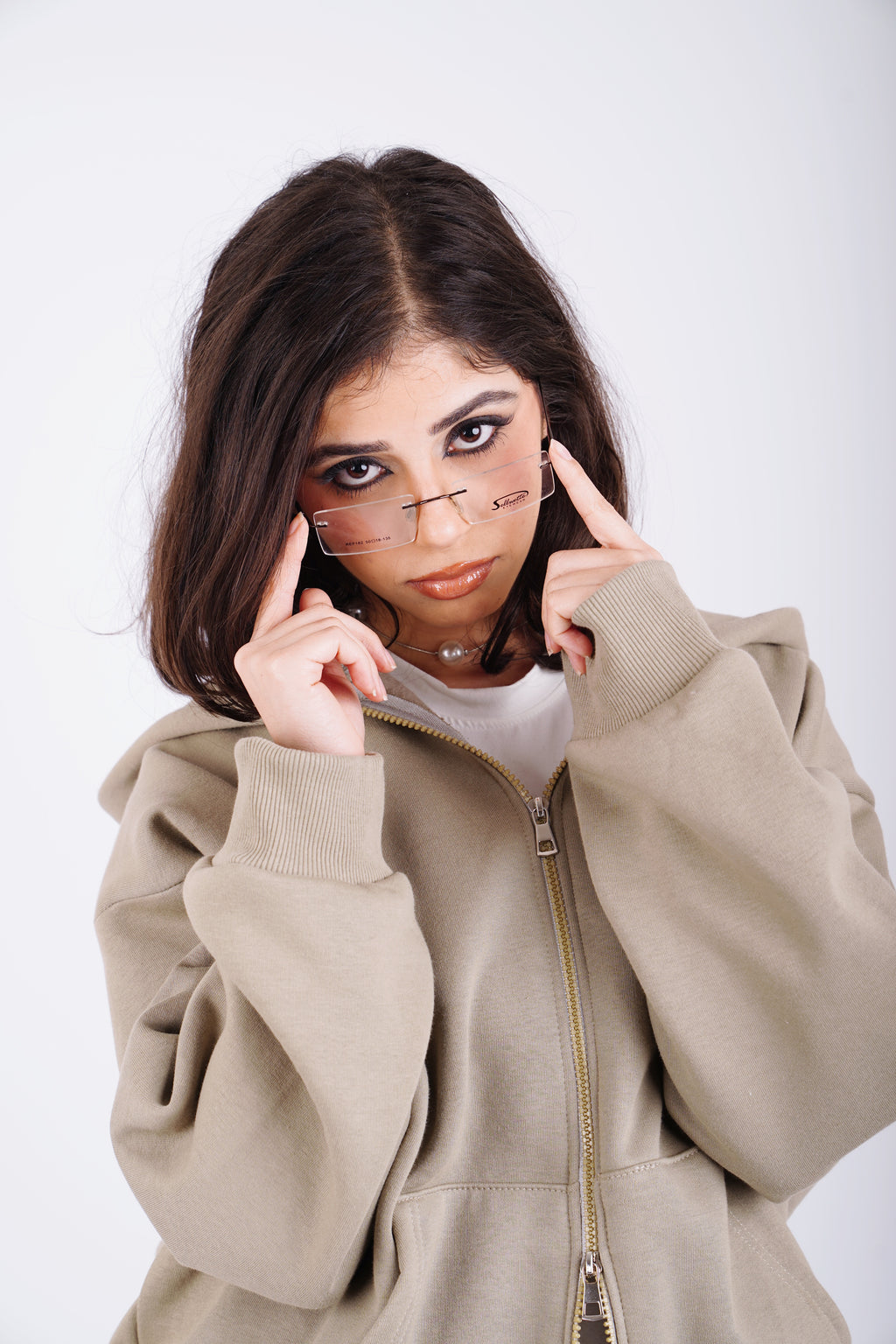 Embroidered sweatshirt full zip - olive mist