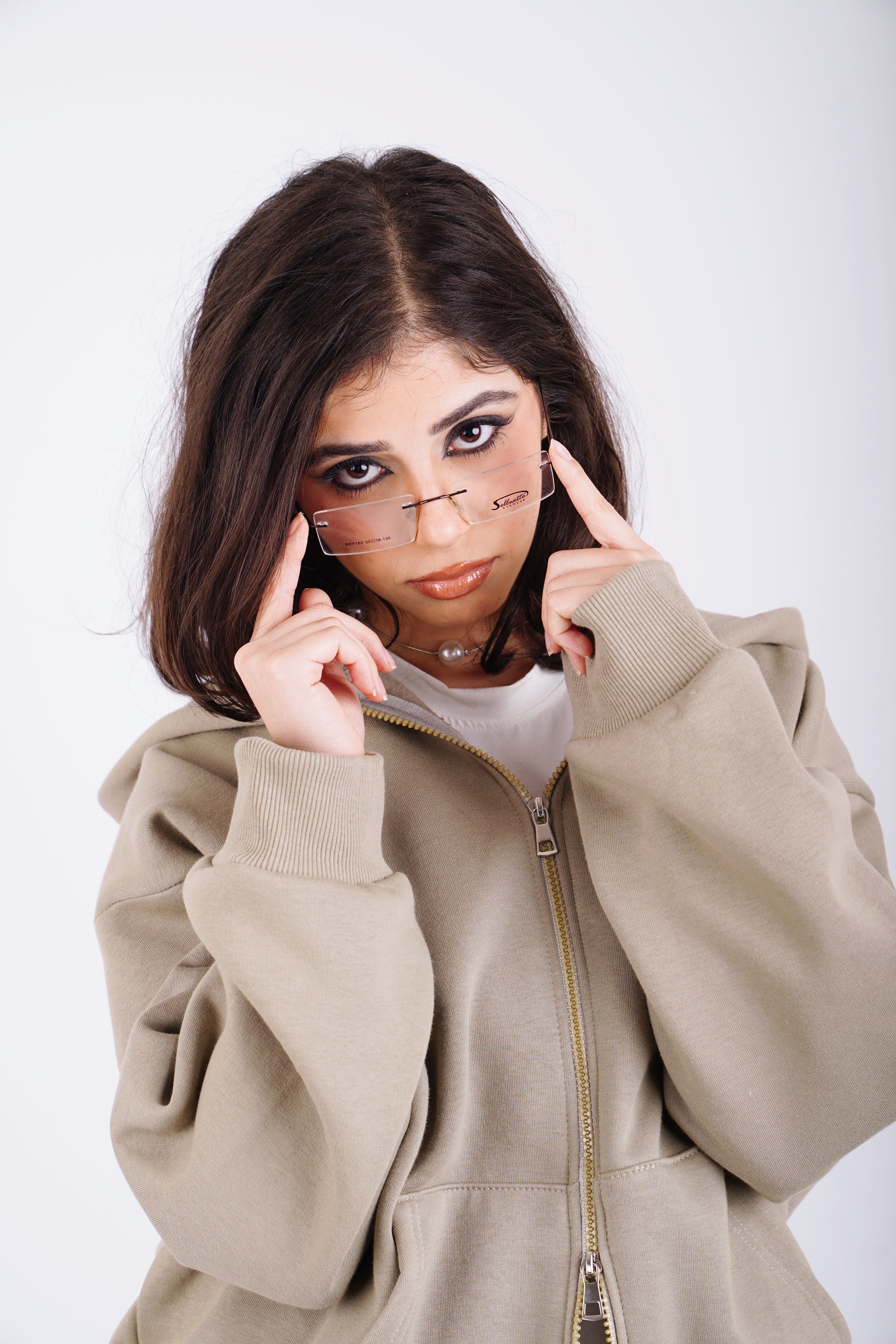 Embroidered sweatshirt full zip - olive mist