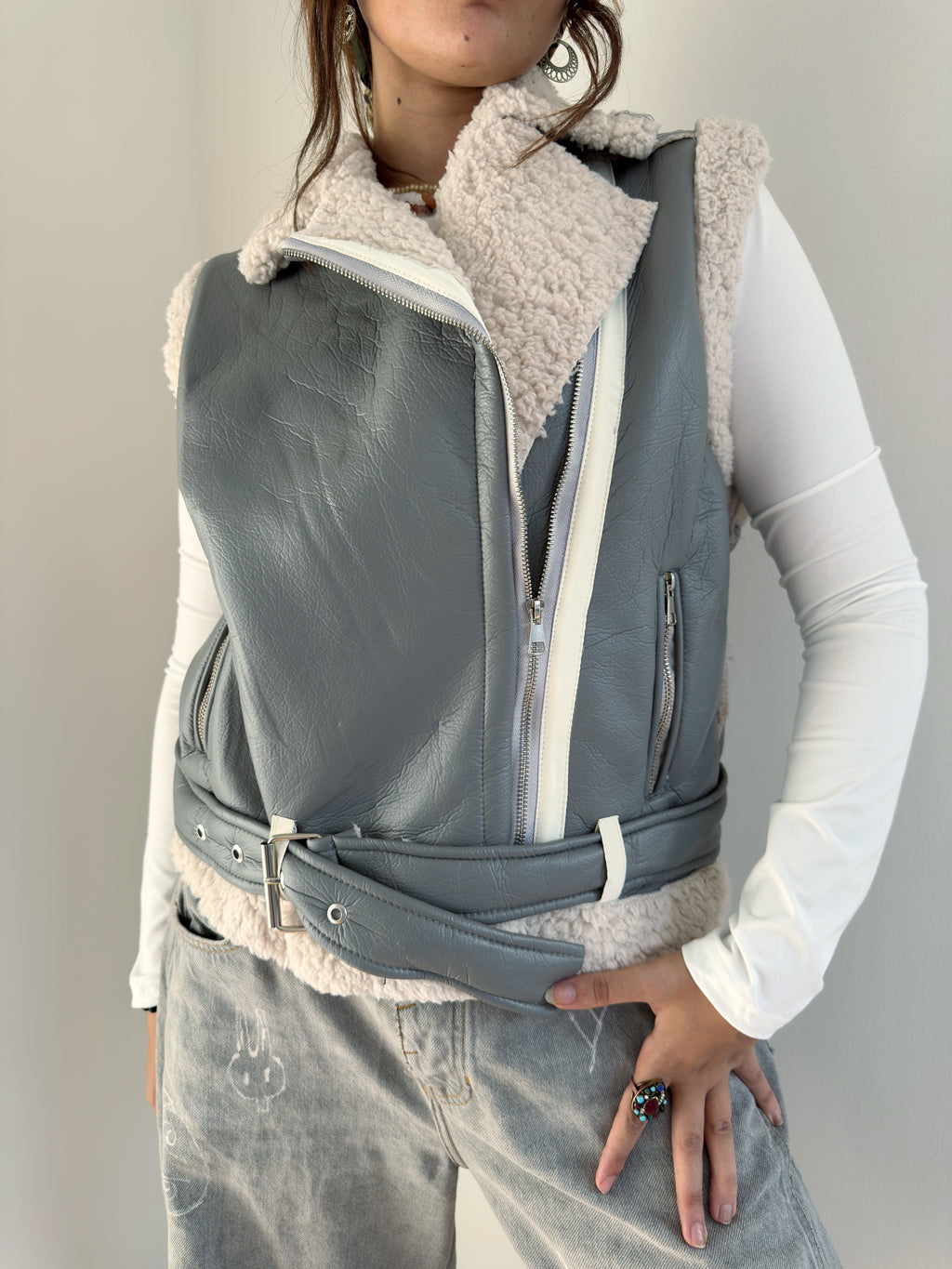 Leather X teddy vest