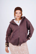 Embroidered sweatshirt full zip - brown