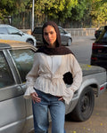 Fluffy ties blouse - beige