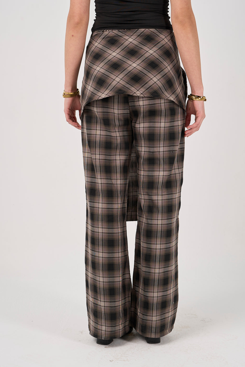 Plaid tie-waist pants - brown