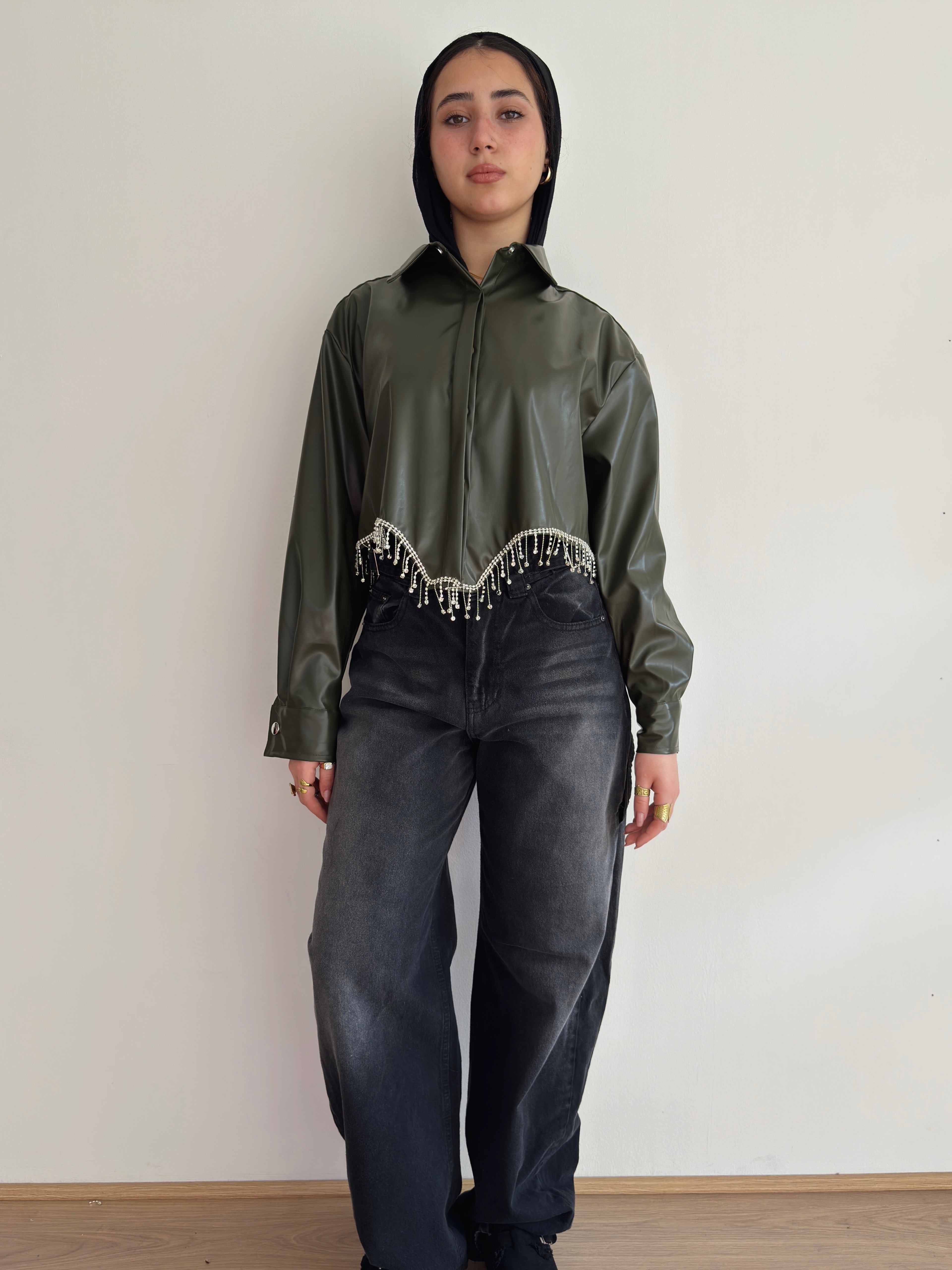 Strass leather shirt
