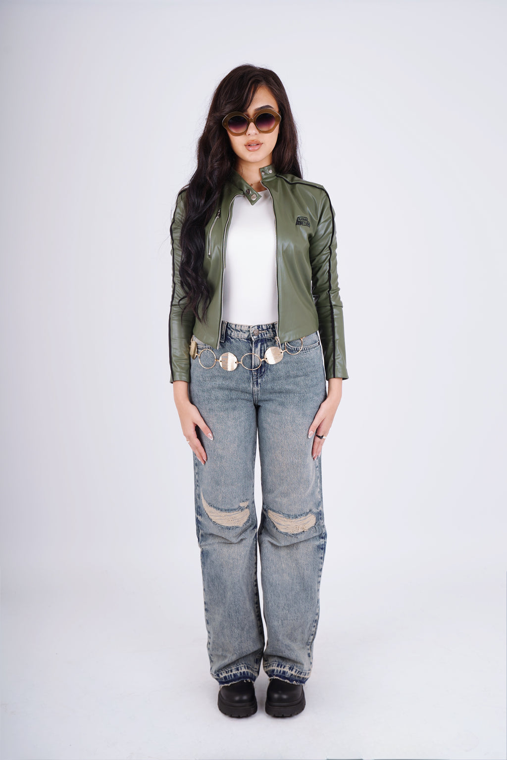 Racing leather jacket - olive