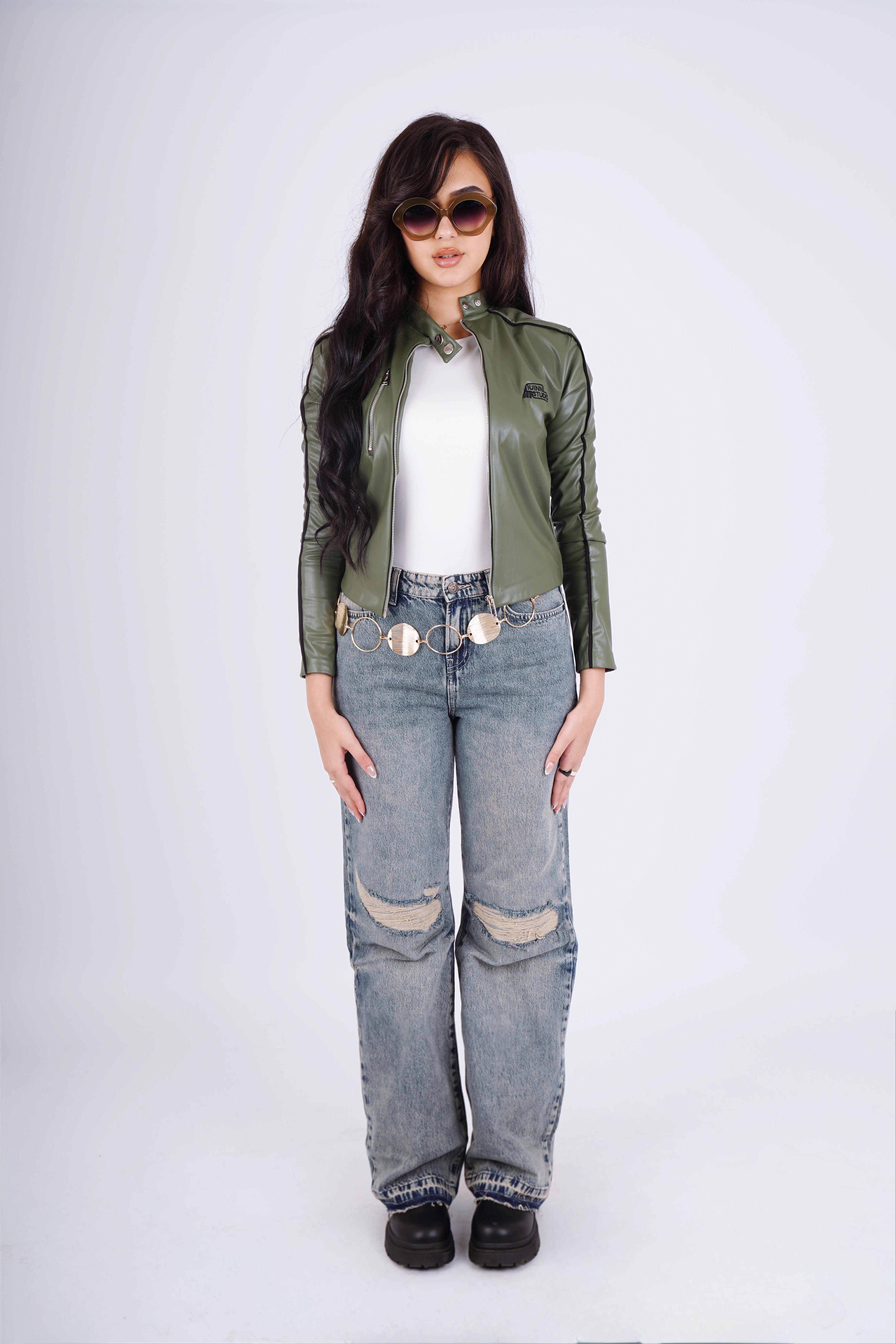 Racing leather jacket - olive