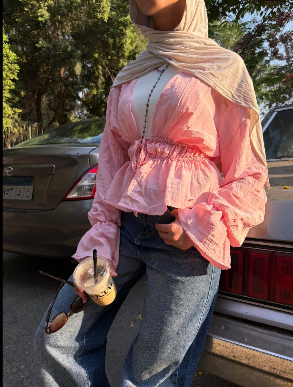 Fluffy ties blouse - pink