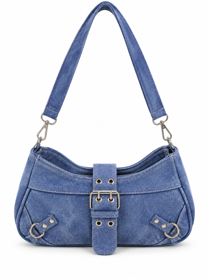 Denim leather bag