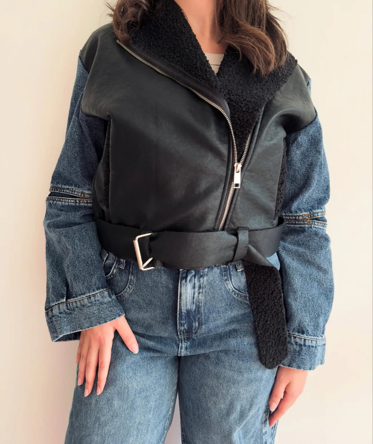 Leather X denim jacket