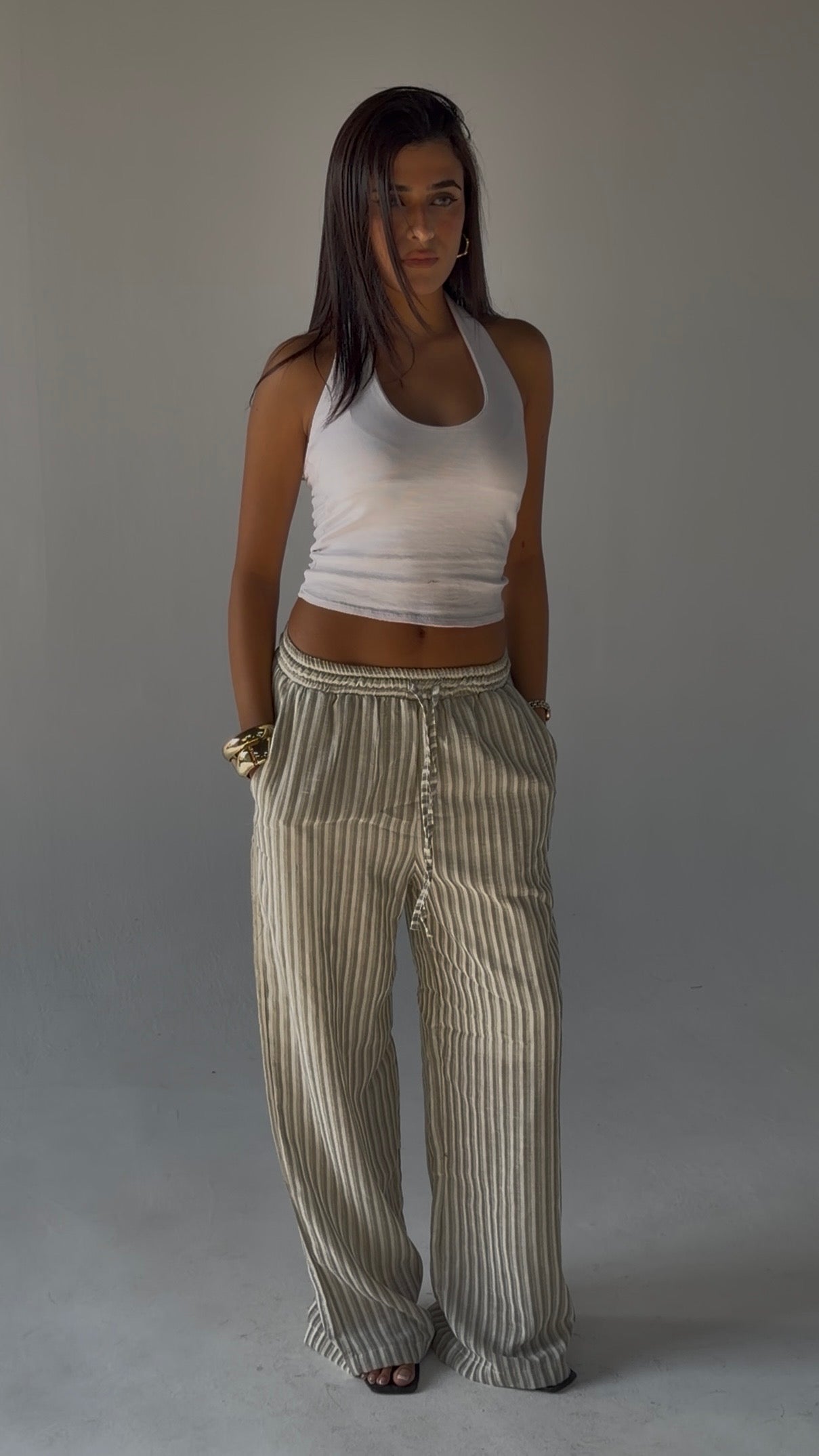 Stripped linen wide leg pants
