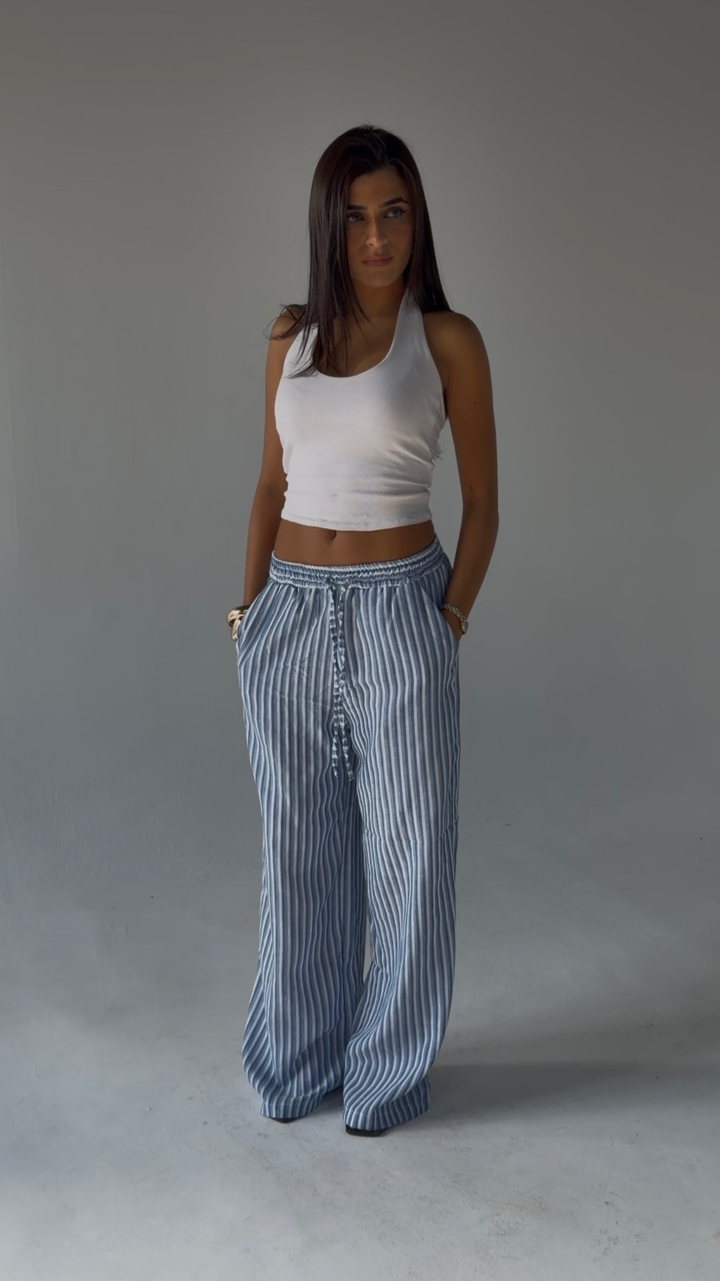 Stripped linen wide leg pants