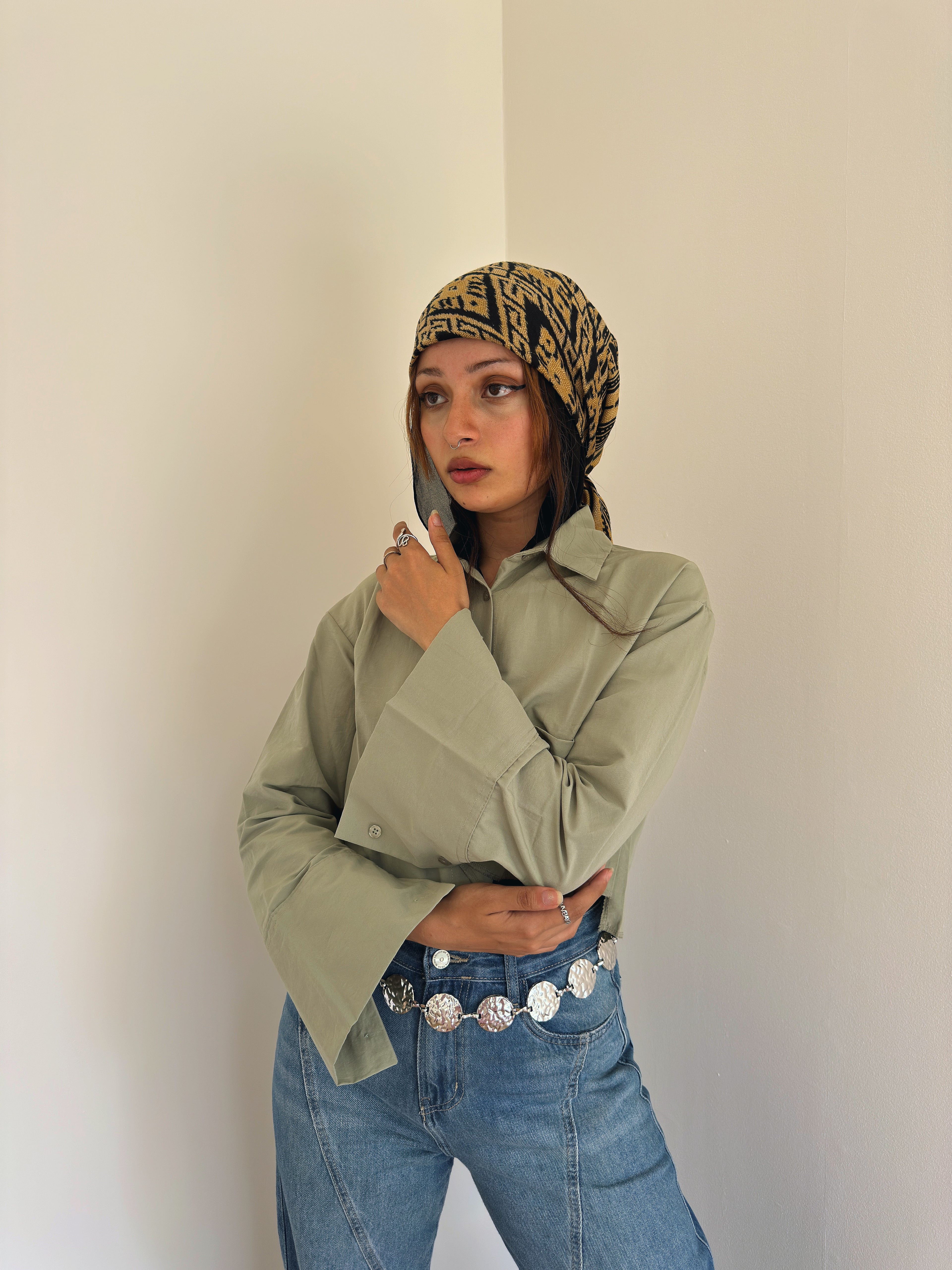 Cropped drop pocket shirt