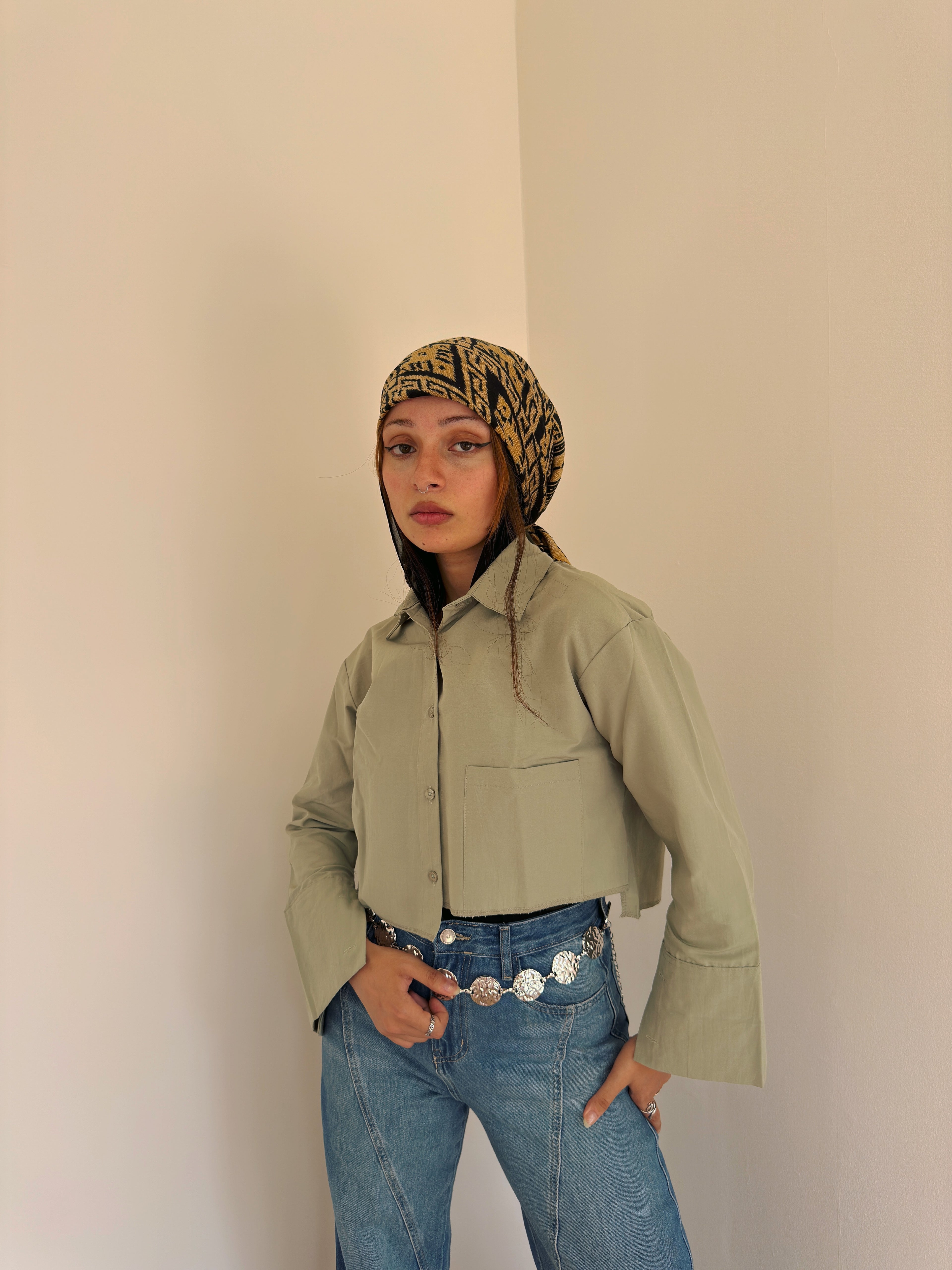 Cropped drop pocket shirt